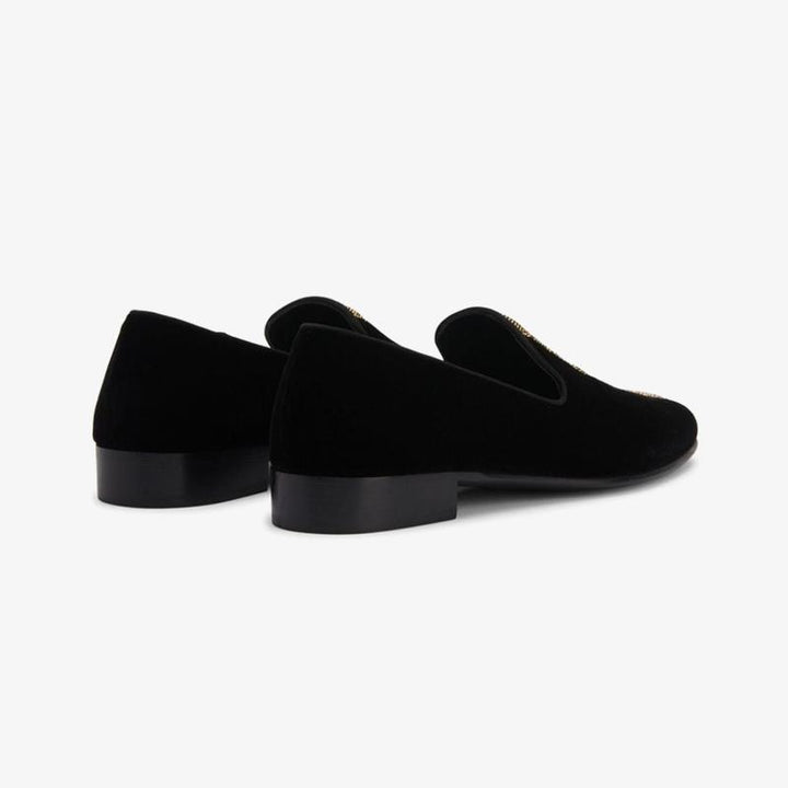 Black & Gold Velvet Tuxedo Diamond Loafers - Arno Conti Shoe