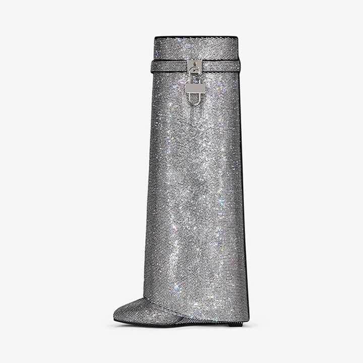 Glamorous Silvery Suede Strass High Boots - Arno Conti Shoe