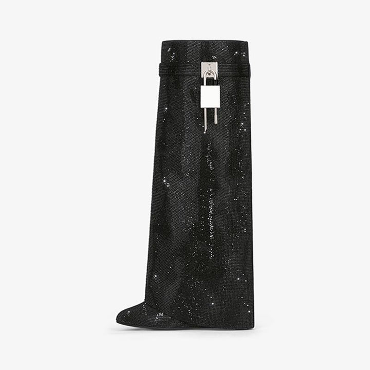 Stunning Black Satin Strass High Boots - Arno Conti Shoe