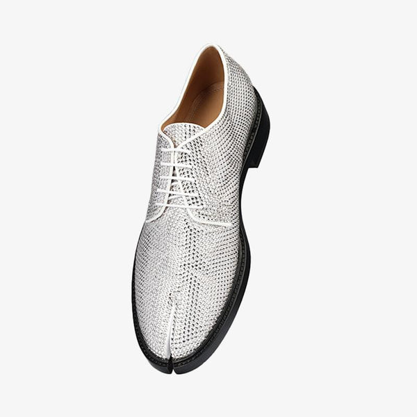 White Split-toe Rhinestone Lace-up Shoes - Arno Conti Shoe