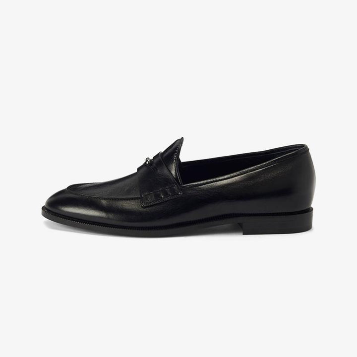 Jet Black Penny-Slot Leather Loafers - Arno Conti Shoe