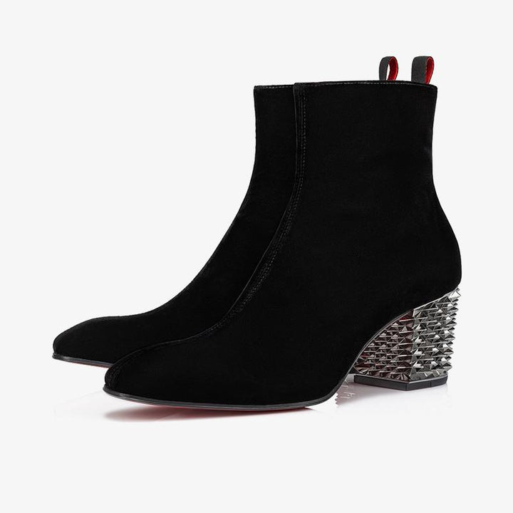 Black Velvet Ankle Boot with Spiked Heel - ARNO CONTI