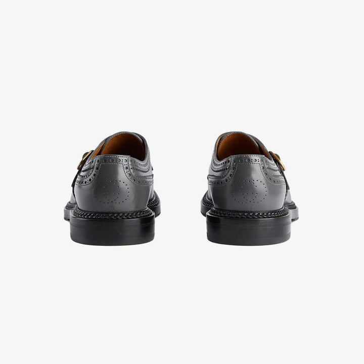 Dark Grey Leather Shoes with Gold Buckle - Arno Conti Shoe