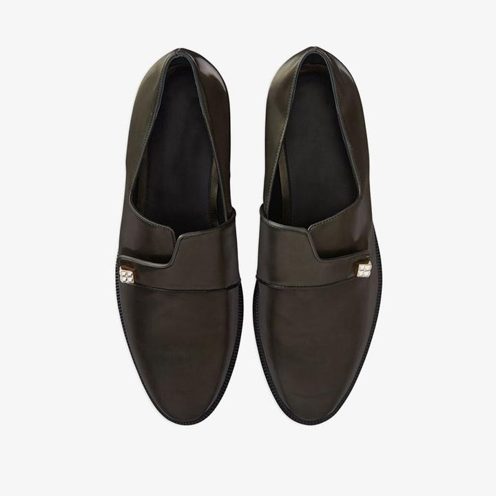 Dark Brown Leather Loafers with Crystal Embellishment - Arno Conti Shoe