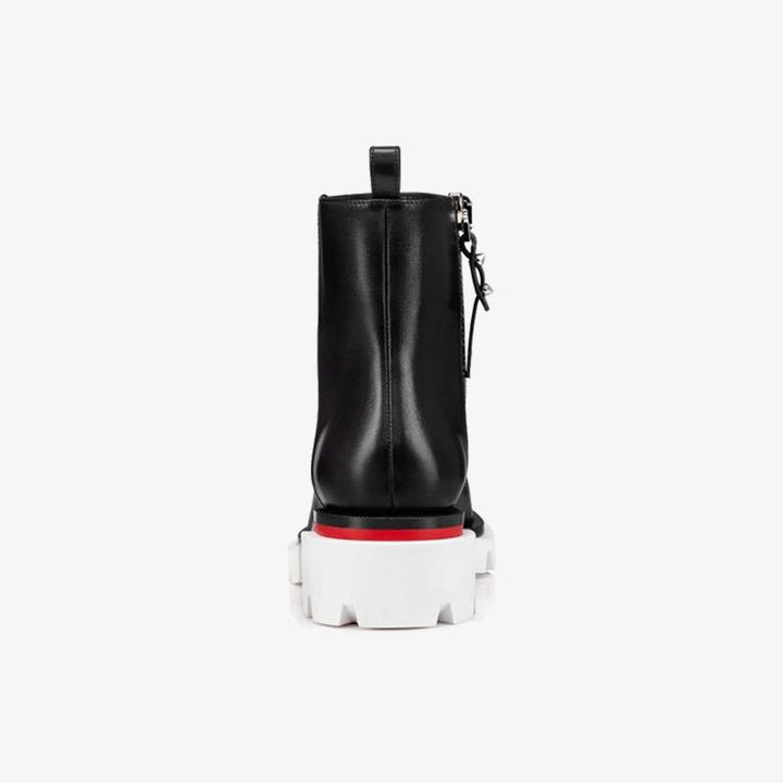 Black Leather White Lug Sole Boot - ARNO CONTI