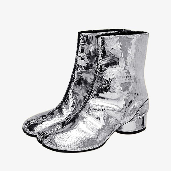 Broken Mirror Finish Split-Toe Boots 30mm Heel - Arno Conti Shoe