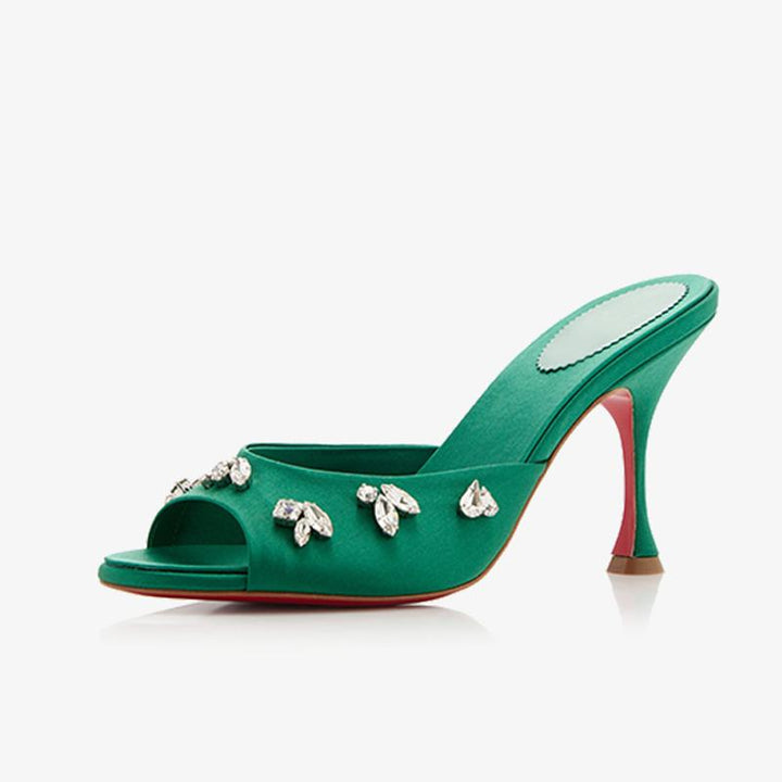 Crystal-Embellished Crepe Satin Sandals green - ARNO CONTI