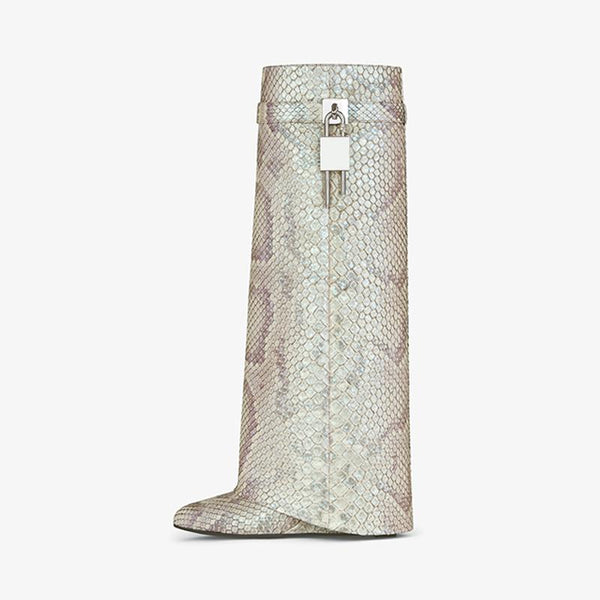 Beige Python Leather High Boots - Arno Conti Shoe