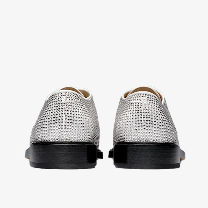 White Split-toe Rhinestone Lace-up Shoes - Arno Conti Shoe