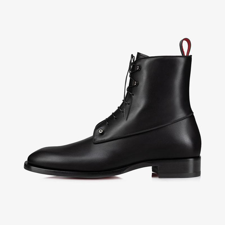 Black Calf Leather Lace-Up Ankle Boot with Removable Silver Details - ARNO CONTI