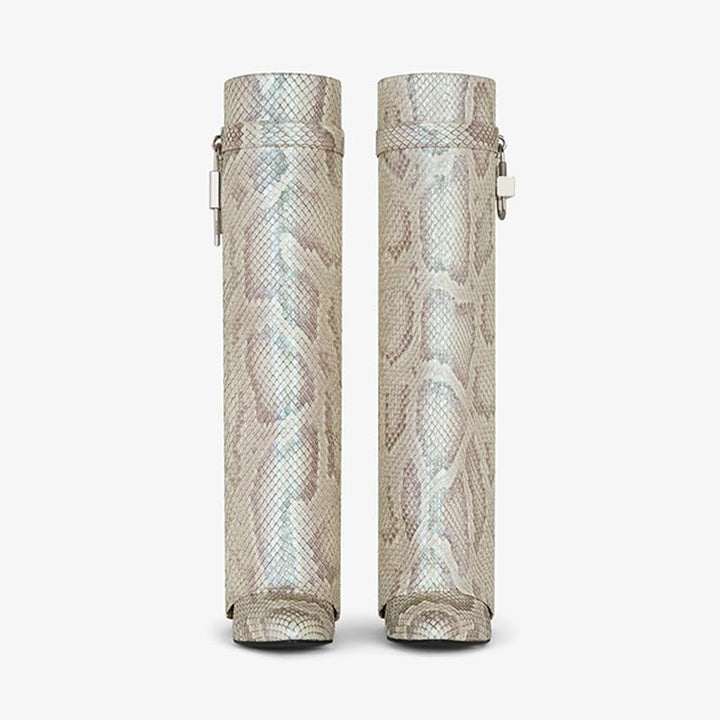 Beige Python Leather High Boots - Arno Conti Shoe