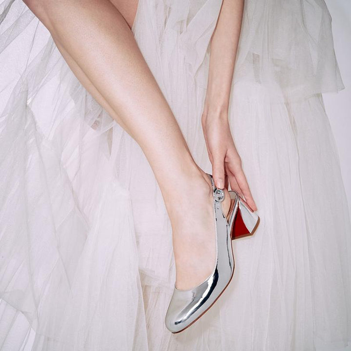 Silver Mirro-Effect Leather Slingback Pumps - ARNO CONTI