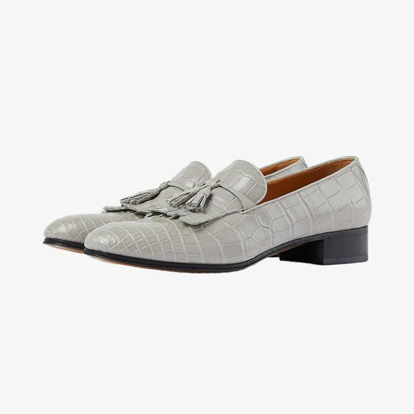 Crocodile-Embossed Leather Loafers with Tassel Detail - Arno Conti Shoe