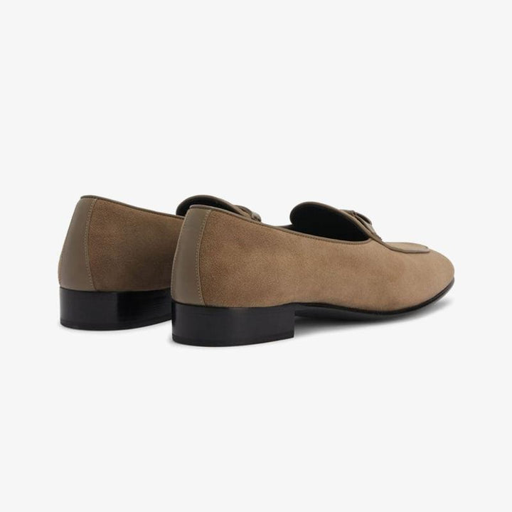 Taupe Brown Suede Almond-Toe Loafers - Arno Conti Shoe