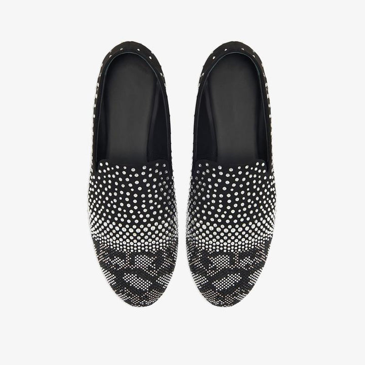 Black Velvet Loafers with Crystal Embroidery - Arno Conti Shoe
