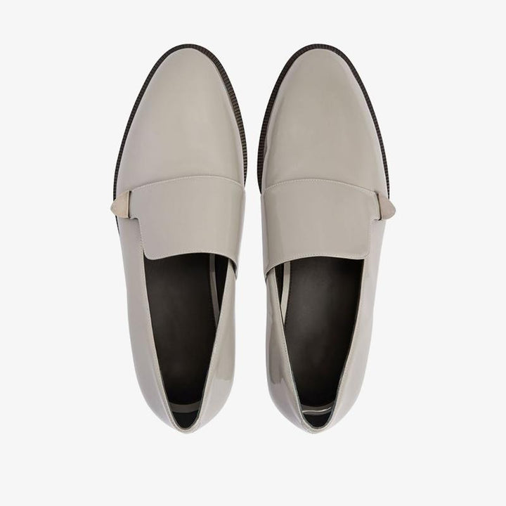 Ash Grey Patent Leather Loafers with Silver-Tone Plaque - Arno Conti Shoe