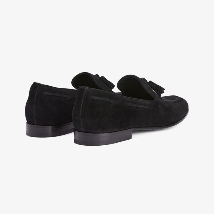 Black Suede Tassel-Detail Loafers - Arno Conti Shoe