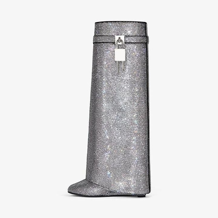 Glamorous Silvery Suede Strass High Boots - Arno Conti Shoe