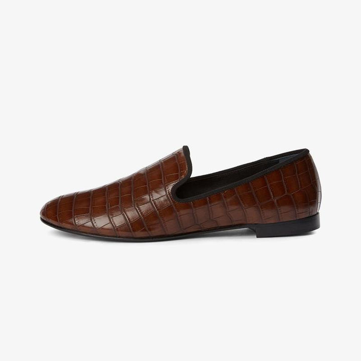Cedar Brown Embossed Leather Loafers - Arno Conti Shoe