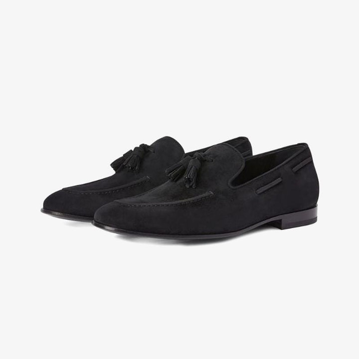 Black Suede Tassel-Detail Loafers - Arno Conti Shoe