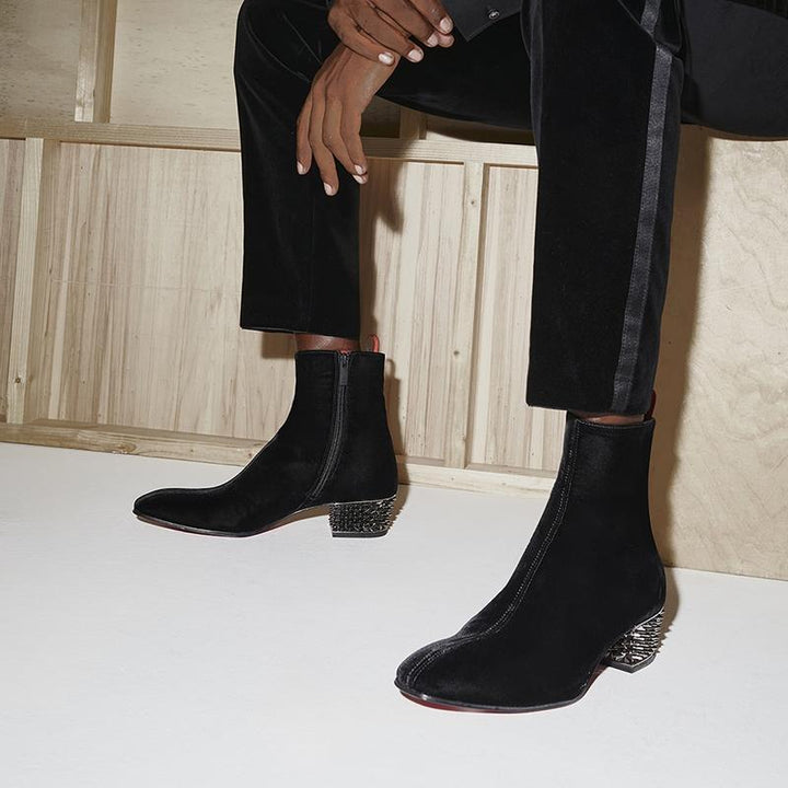 Black Velvet Ankle Boot with Spiked Heel - ARNO CONTI