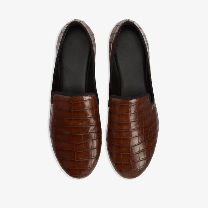 Cedar Brown Embossed Leather Loafers - Arno Conti Shoe