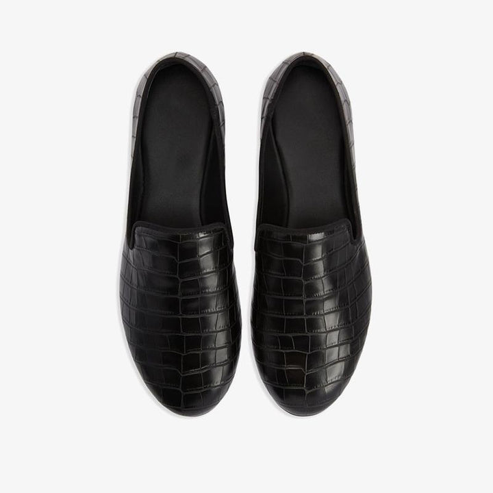 Black Embossed Leather Crocodile-Effect Loafers - Arno Conti Shoe
