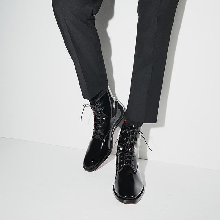 Black Patent Leather Lace-Up Boot - ARNO CONTI