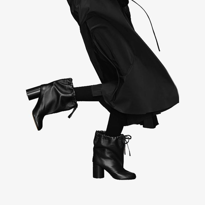 Black Drawstring Split-Toe Boots Women's - Arno Conti Shoe