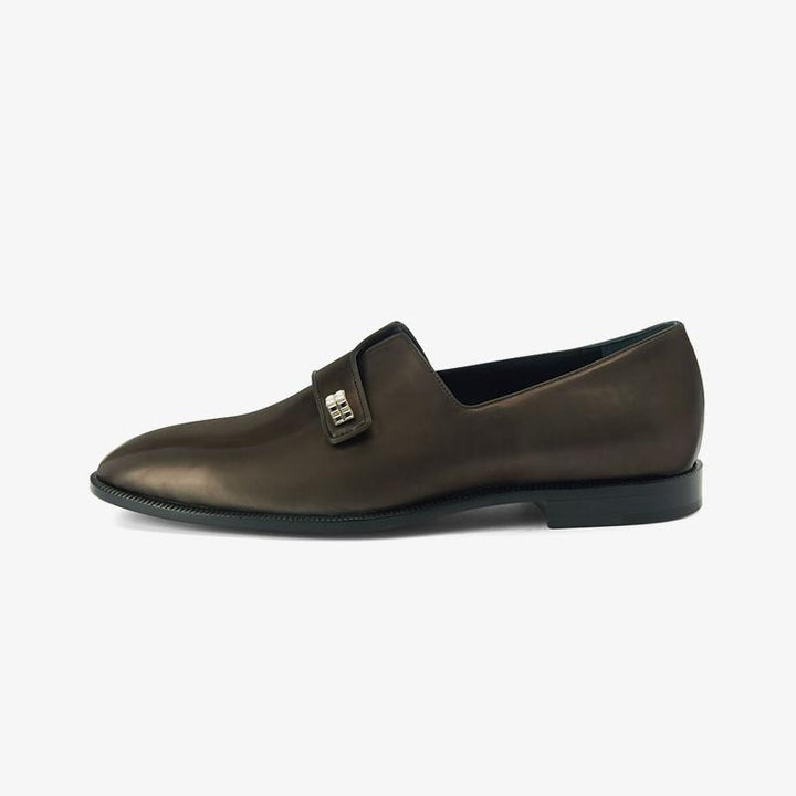 Dark Brown Leather Loafers with Crystal Embellishment - Arno Conti Shoe