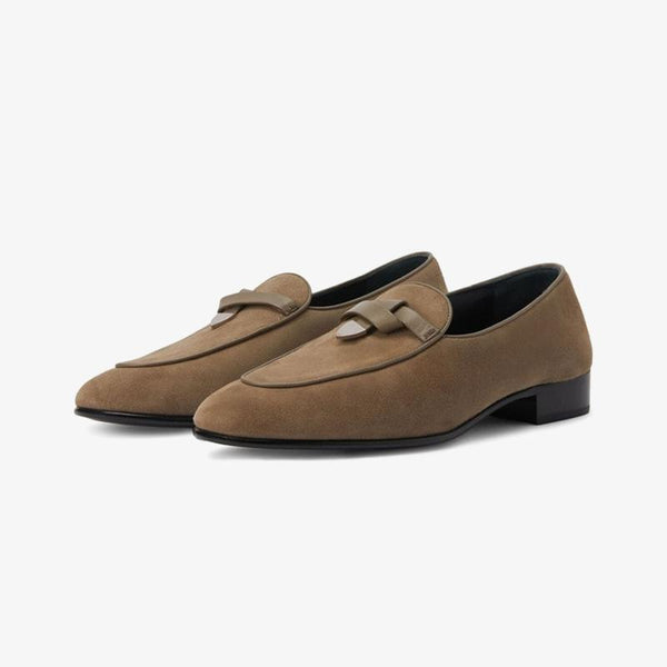 Taupe Brown Suede Almond-Toe Loafers - Arno Conti Shoe