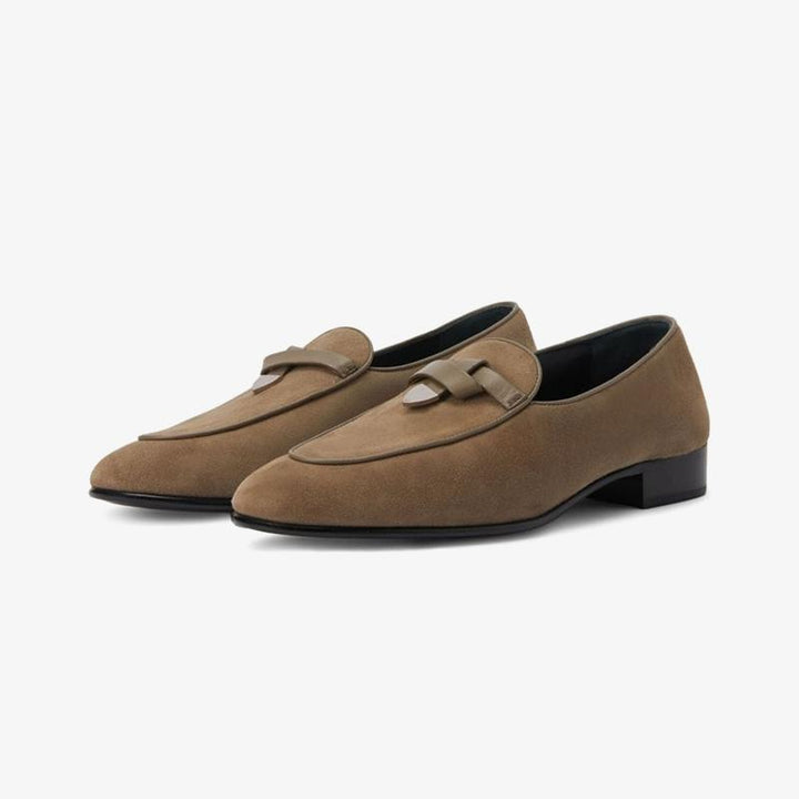 Taupe Brown Suede Almond-Toe Loafers - Arno Conti Shoe