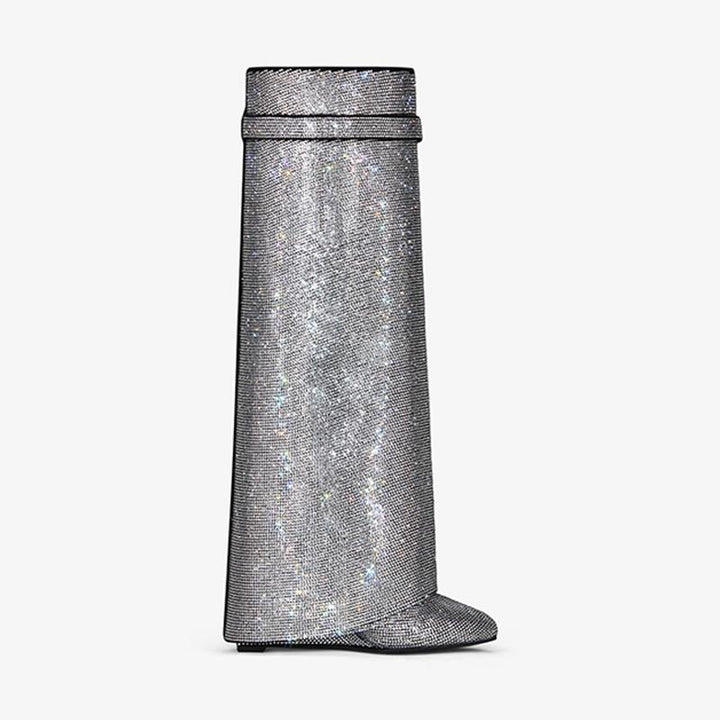 Glamorous Silvery Suede Strass High Boots - Arno Conti Shoe