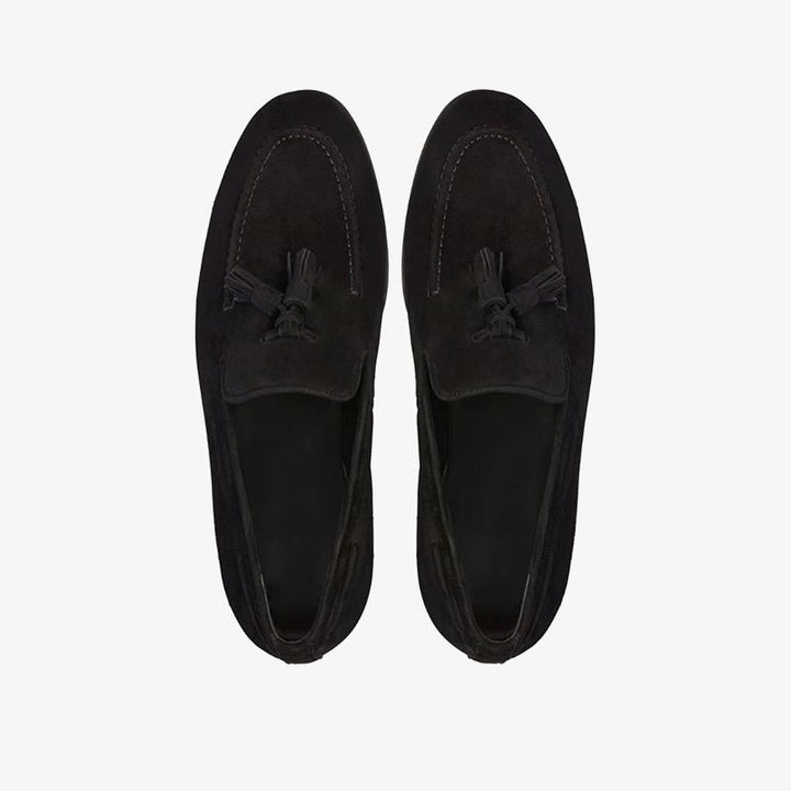 Black Suede Tassel-Detail Loafers - Arno Conti Shoe