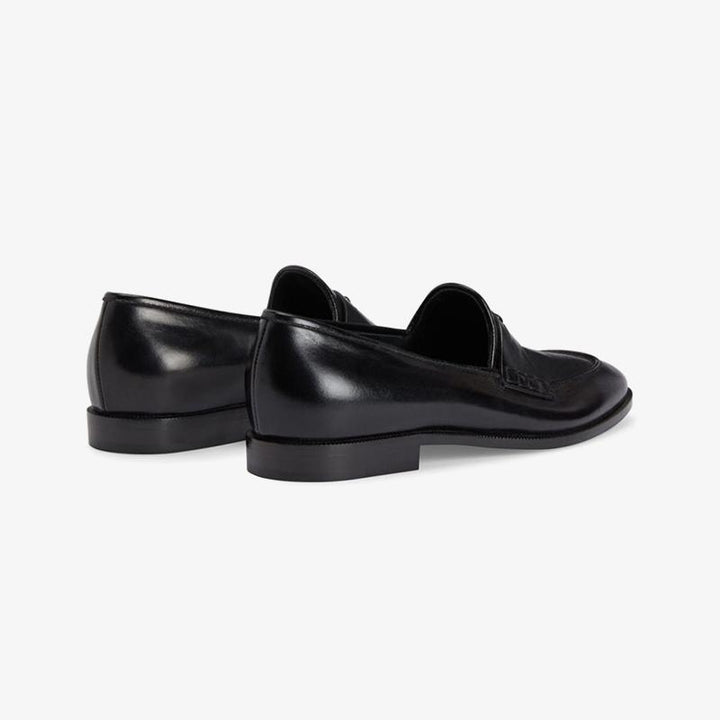 Jet Black Penny-Slot Leather Loafers - Arno Conti Shoe