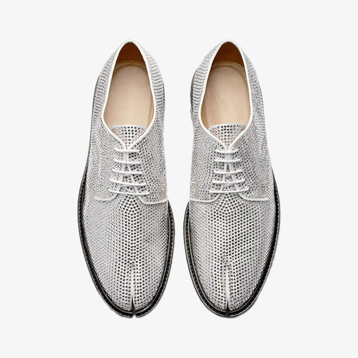 White Split-toe Rhinestone Lace-up Shoes - Arno Conti Shoe