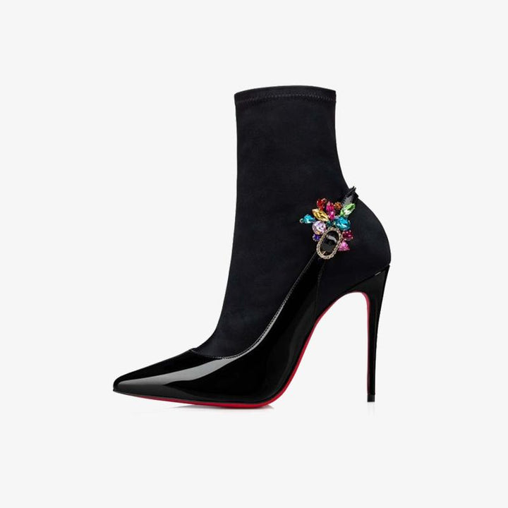 Black Strass Buckle Patent Ankle Boot - ARNO CONTI