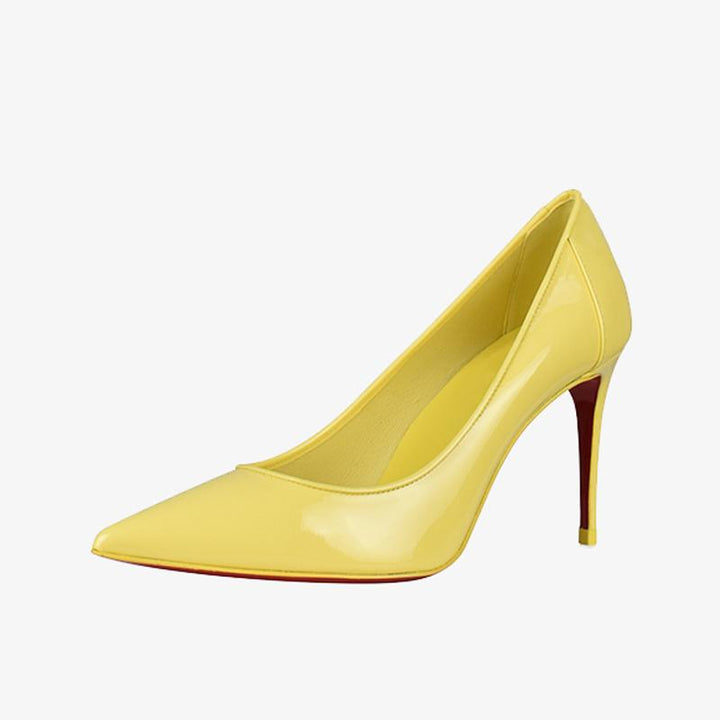 Light Yellow Patent Leather Pointed Toe Pumps - ARNO CONTI