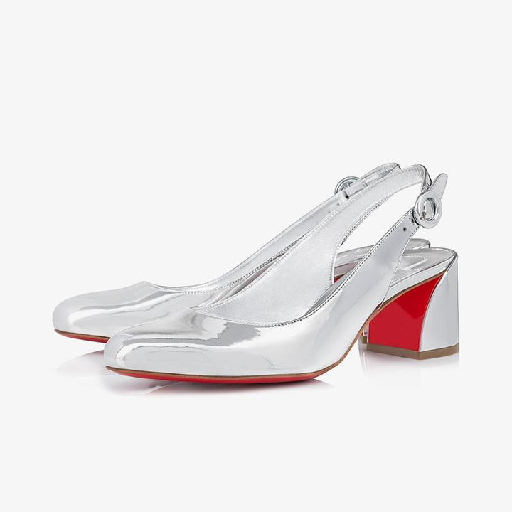 Silver Mirro-Effect Leather Slingback Pumps - ARNO CONTI