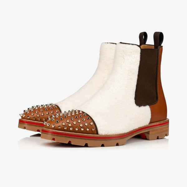 White and Brown Leather Spikes Sneakers - ARNO CONTI