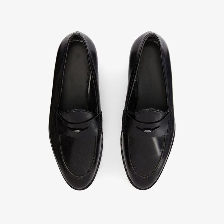 Jet Black Penny-Slot Leather Loafers - Arno Conti Shoe