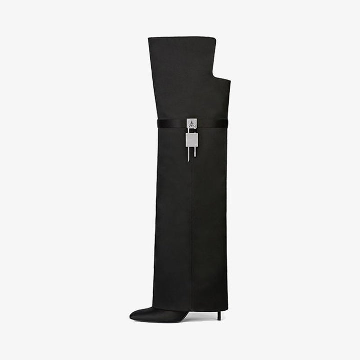 Sleek Black Satin Over-the-Knee Boots - Arno Conti Shoe