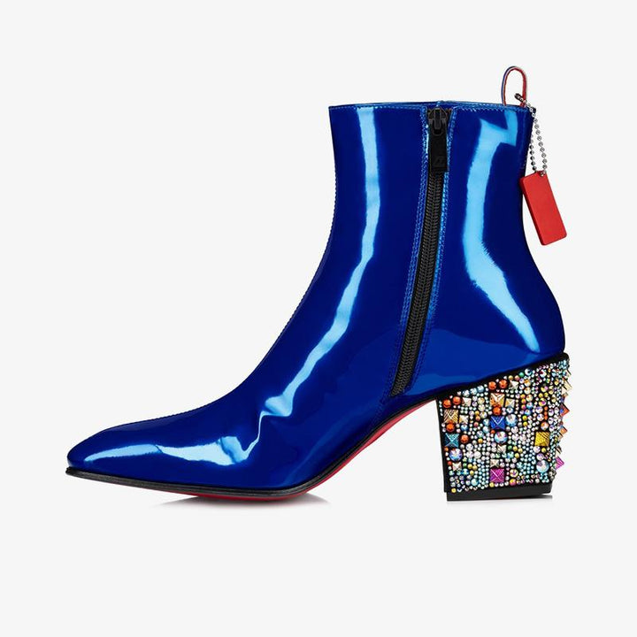 Electric Blue Leather Spike Heel Boot - ARNO CONTI