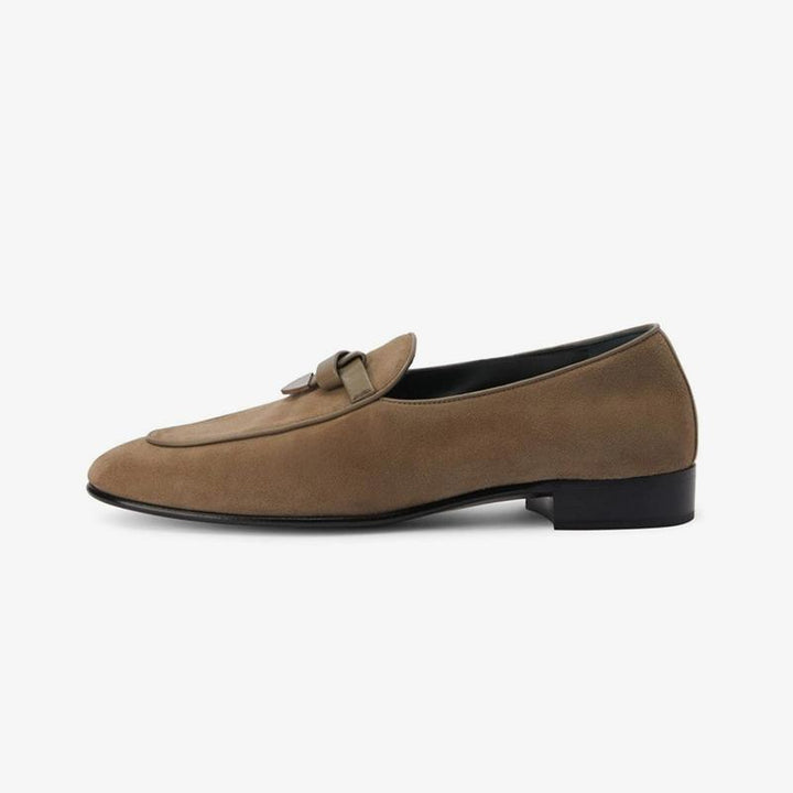 Taupe Brown Suede Almond-Toe Loafers - Arno Conti Shoe