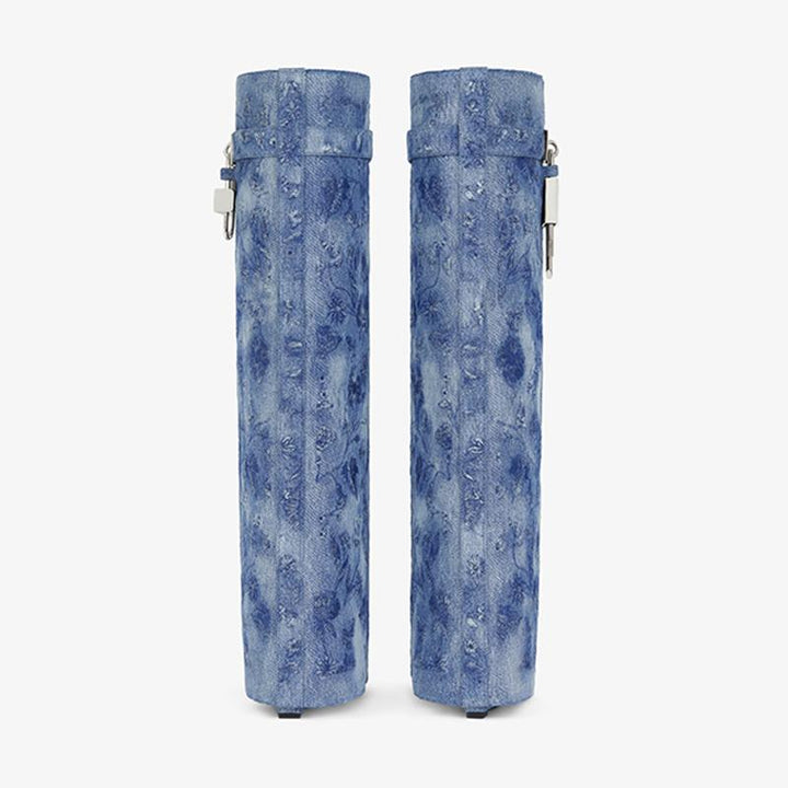 Elegant Medium Blue Denim High Boots - Arno Conti Shoe