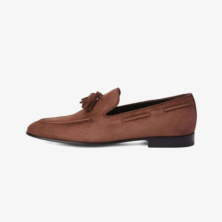 Brown Suede Tassel-Detail Loafers - Arno Conti Shoe