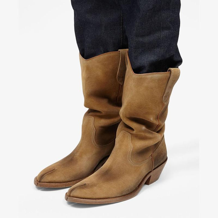 Light Brown Suede Split-toe Boots Women's - Arno Conti Shoe
