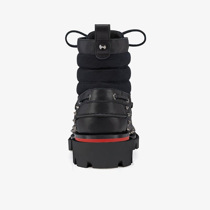 Black Leather Lace-Up Spikes Boot - ARNO CONTI