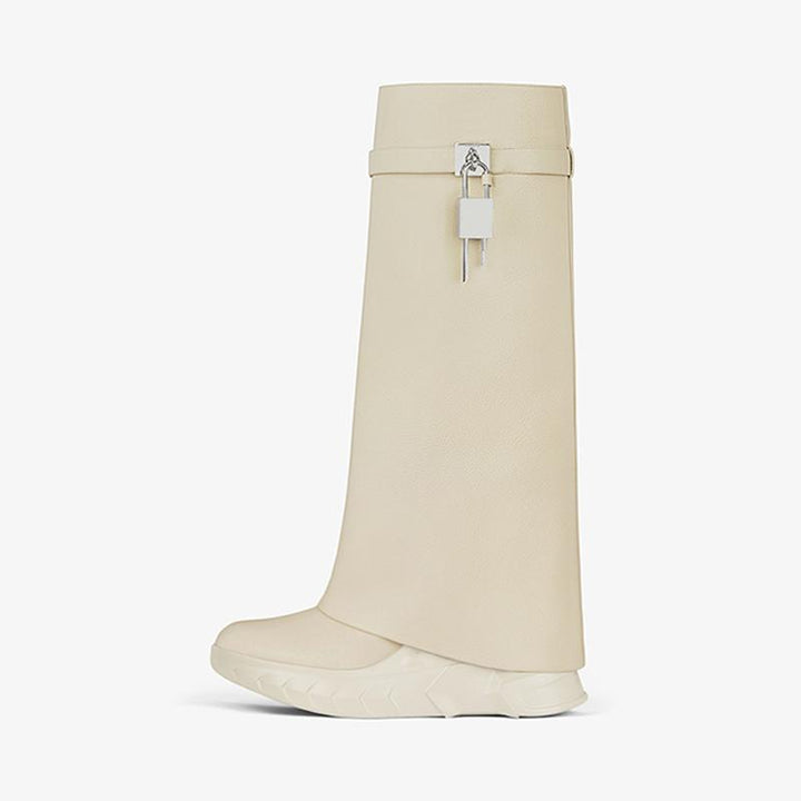 Beige Grained Calfskin High Boots 80mm - Arno Conti Shoe