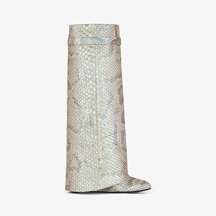 Beige Python Leather High Boots - Arno Conti Shoe